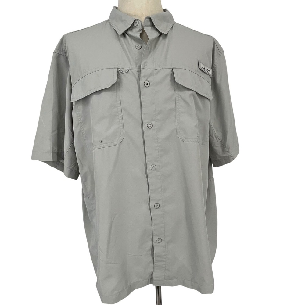Habit Mens 2XL Fishing Shirt Gray Short Sleeve Vented UPF Solar Factor Button Up